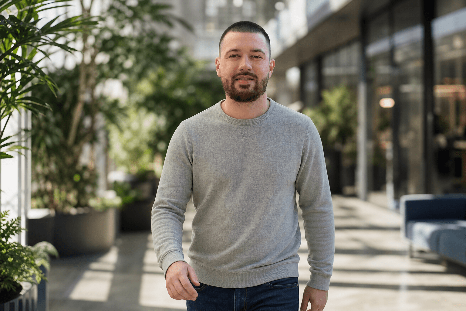 Chandler Talley — walking through a tech campus atrium
