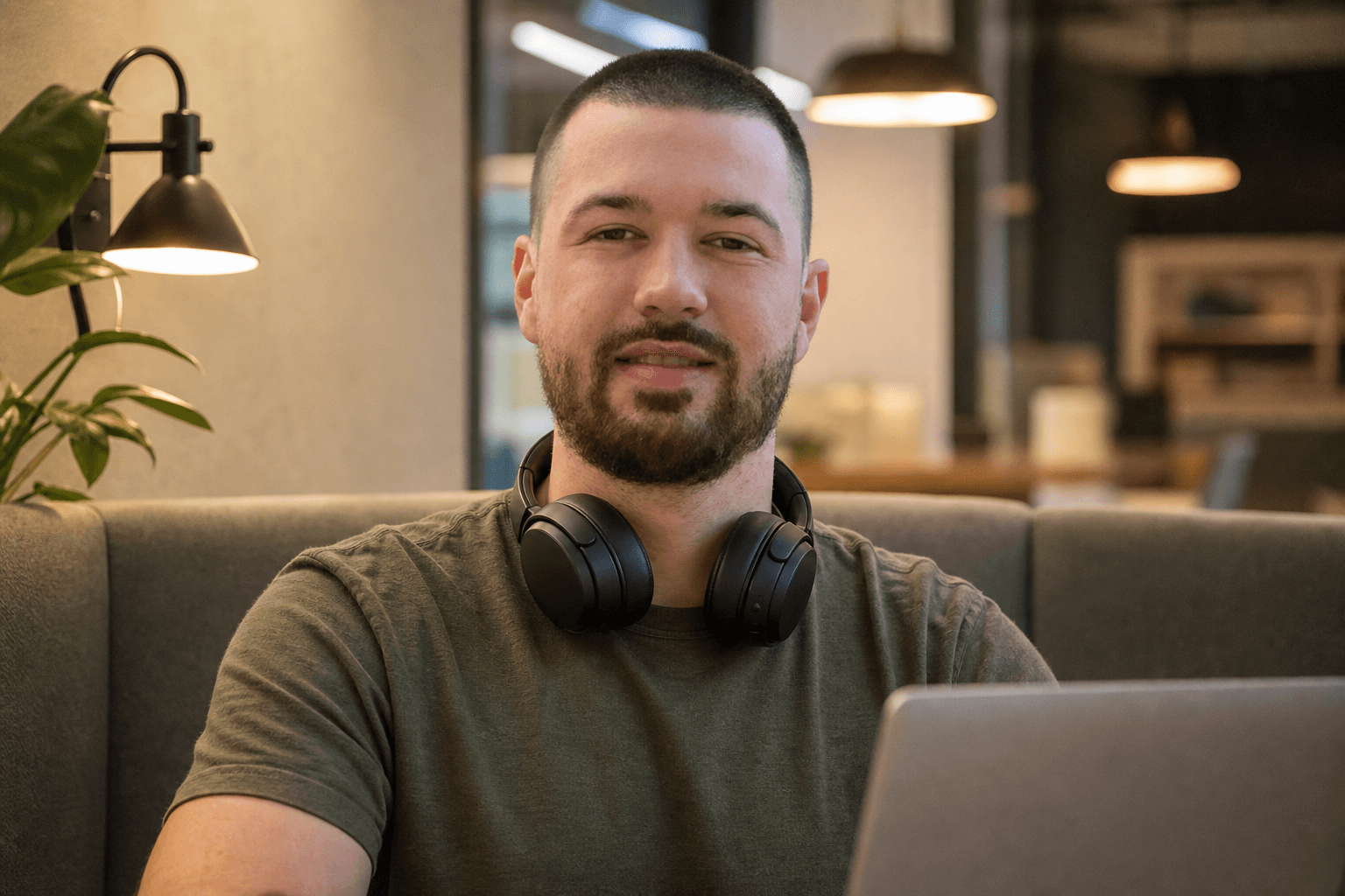 Chandler Talley — working in a coworking booth