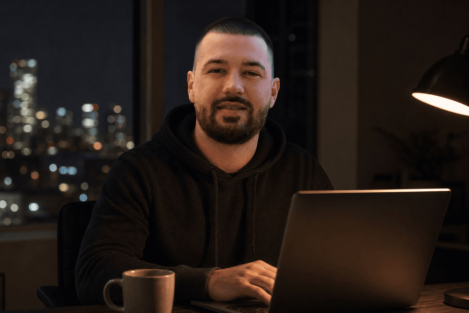 Chandler Talley — late-night coding at a laptop