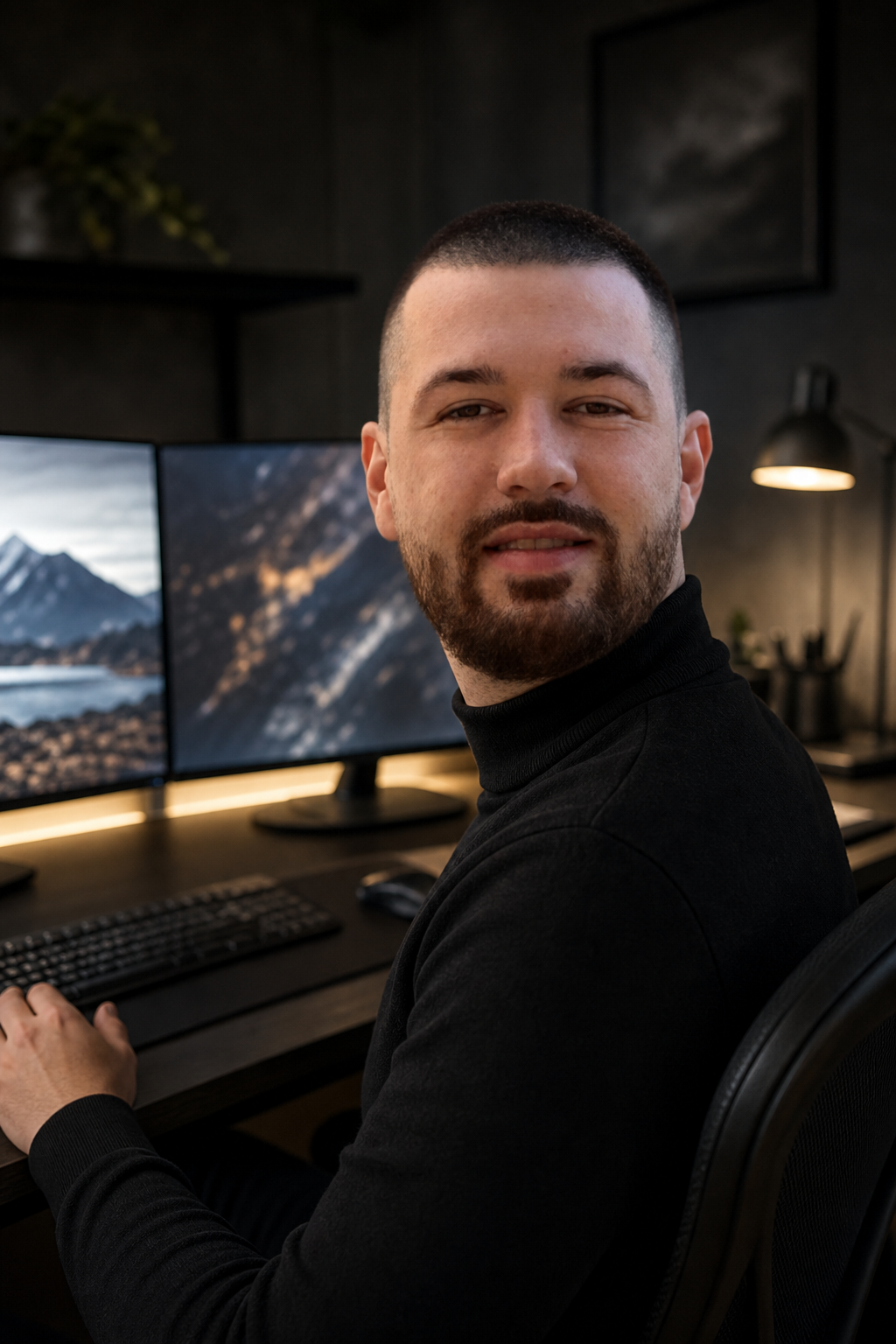 Chandler Drake Talley photo: at a dual-monitor engineering workstation Chandler Drake Talley, Senior AI Engineer — at a dual-monitor engineering workstation