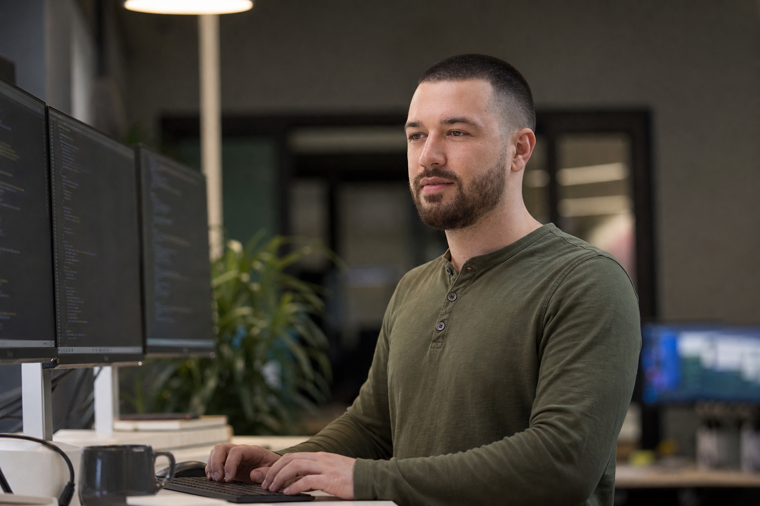 Chandler Drake Talley photo: at an engineering desk with dual monitors Chandler Drake Talley, Senior AI Engineer — at an engineering desk with dual monitors